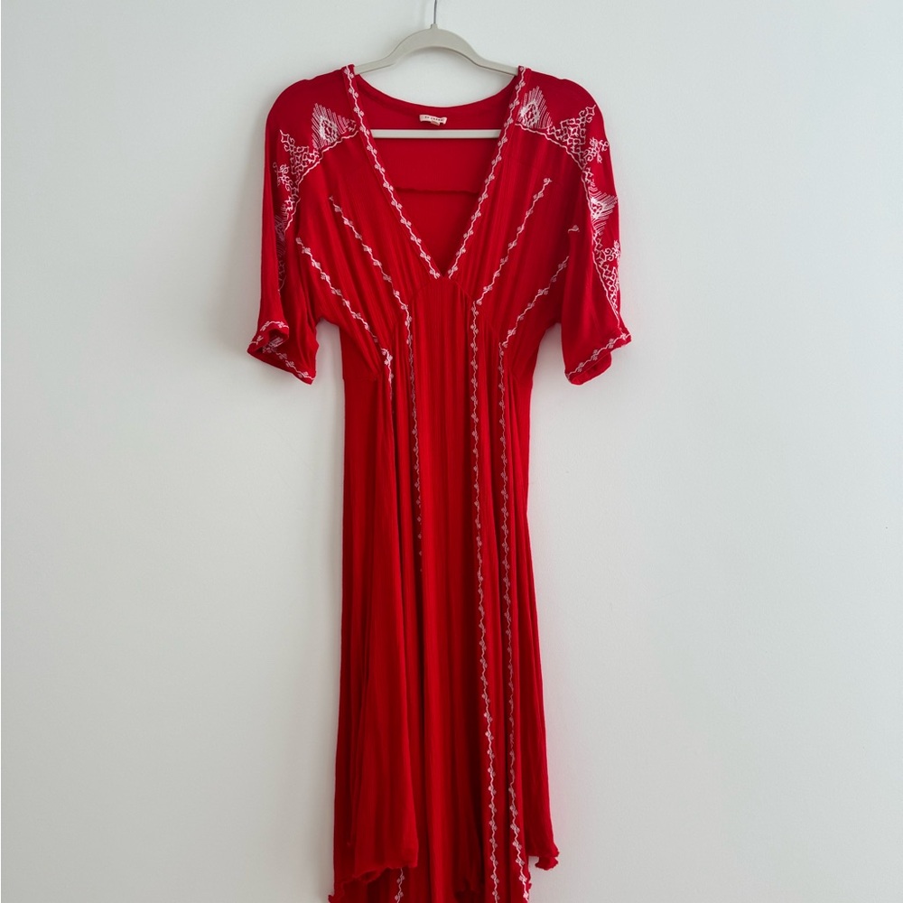 En Créme Red Short Sleeve Maxi Dress